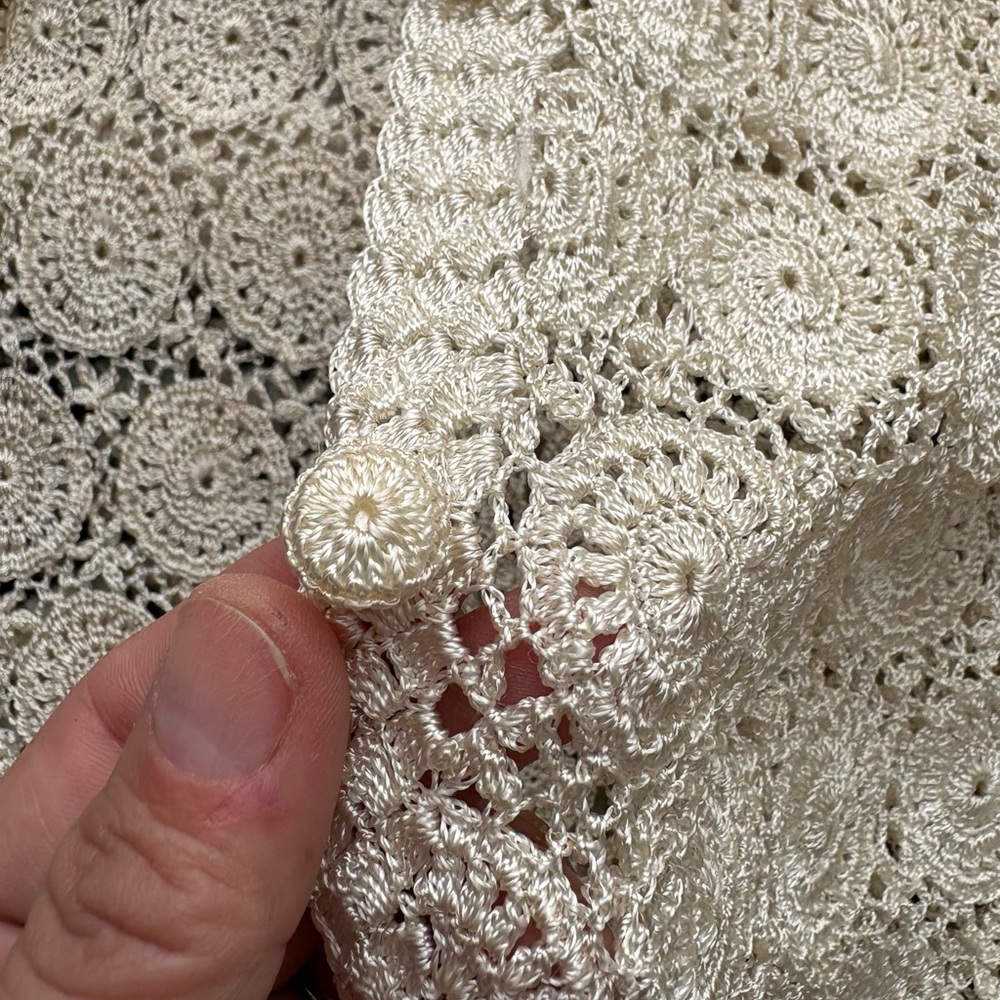 Vintage Hand Crocheted Doily Pattern Short Sleeve Button Down Cardigan Sweater S - Picture 7 of 11
